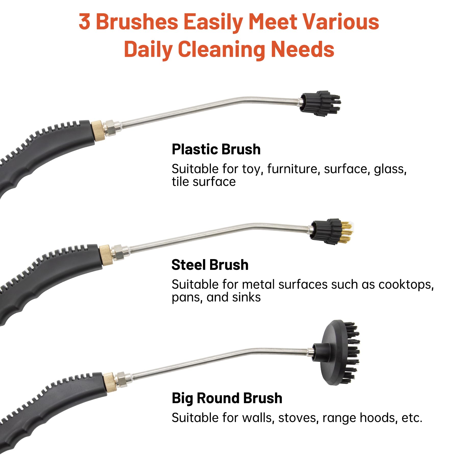 **2500W High Pressure Steam Cleaner for Home - 3 Brush Heads, 2 Washers & Extendable Rod - Handheld Steamer for Upholstery, Kitchen, Bathroom, Floors - Orange & White (Ideal for Deep Cleaning Stains, Grime & Sanitizing Surfaces)**