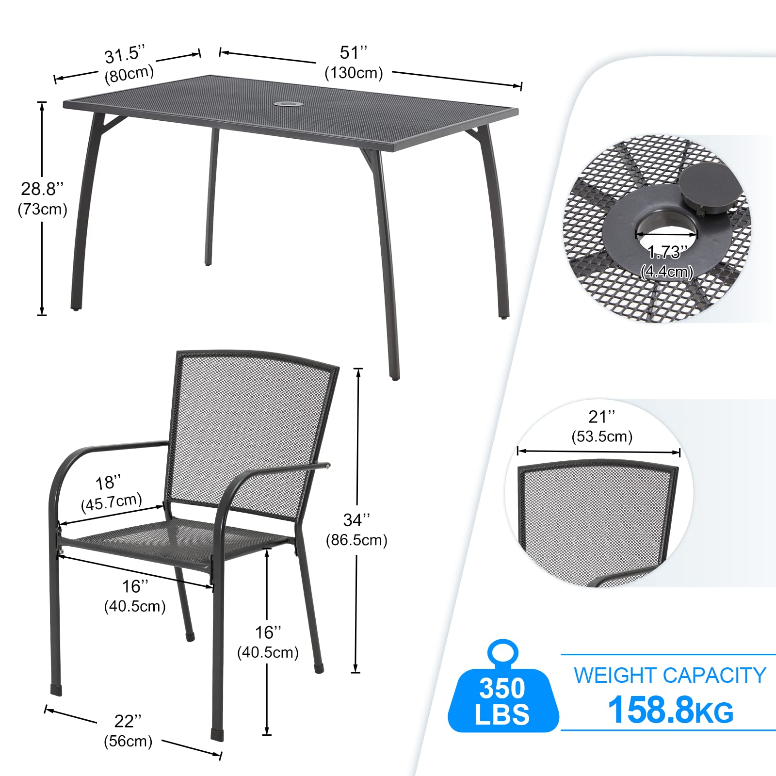 **AECOJOY 5-Piece Outdoor Dining Set - Patio Table & 4 Chairs with 1.73