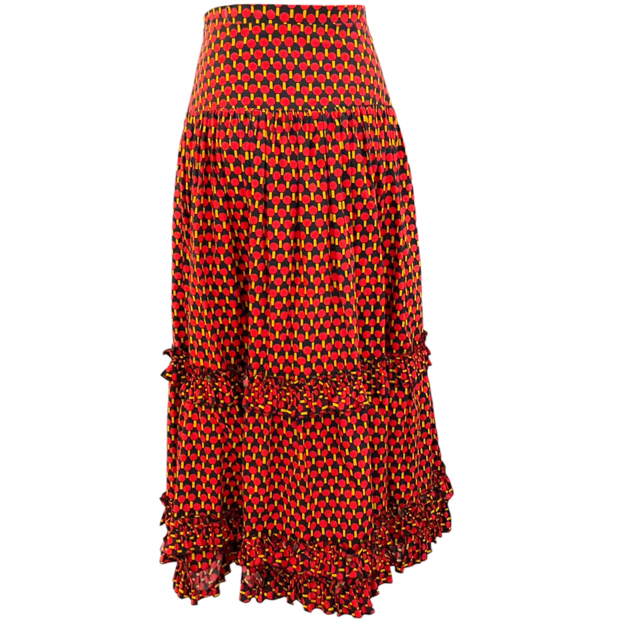 La DoubleJ Black and Red Polka Dot Tiered Midi Skirt - Perfect for Casual Outings, Parties, and Summer Fashion