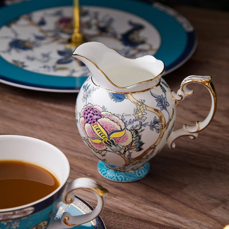 Elegant Blue Floral Bone China Tea Set - 12-Piece Porcelain Tea Cups & Saucers for Afternoon Tea, Bridal Shower, and Home Decor