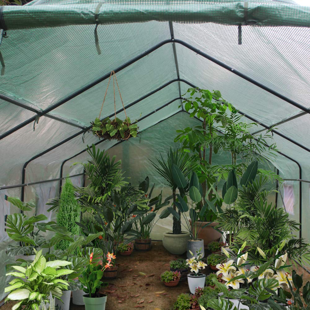 20'x10'x7' Heavy Duty Portable Walk-in Greenhouse - Large Gardening Tent with Zippered Door & 8 Ventilation Windows | Outdoor Plant Protection for Vegetables, Flowers & Seedlings | Perfect for Backyards, Patios & Urban Farming (Green)