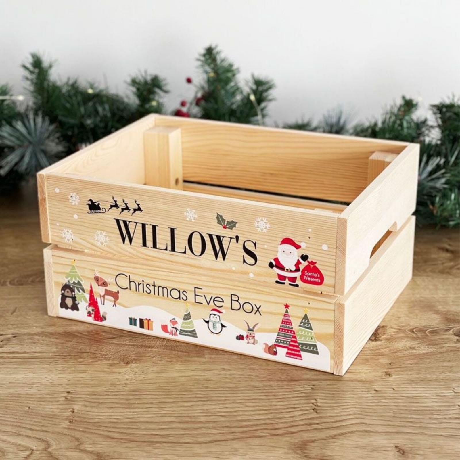 Personalized Wooden Christmas Eve Crate - Custom Christmas Gift Box for Kids & Family | Holiday Decor, Present Storage & Festive Keepsake Box