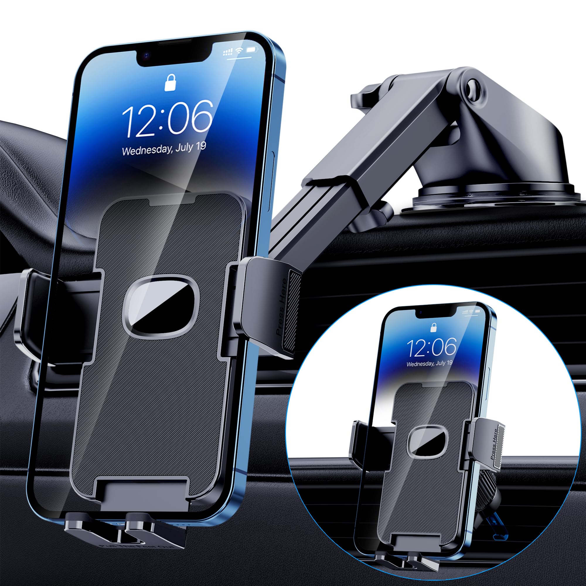 Universal Car Phone Mount Holder - Strong Suction Cup for Dashboard, Windshield & Air Vent - Compatible with iPhone & All Smartphones (Even Thick Cases) - Perfect for Hands-Free Driving & GPS Navigation