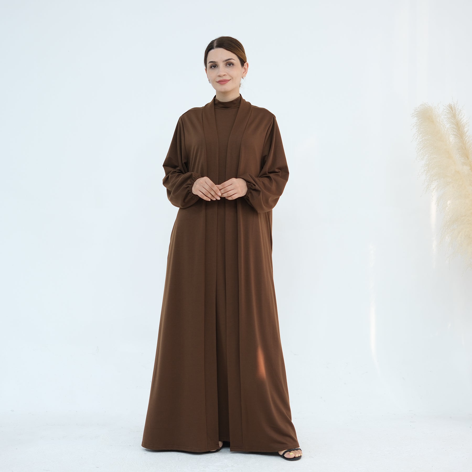 Jojo 3-Piece Modal Abaya Set - Soft & Comfortable Prayer Dress for Women - Brown | Perfect for Prayer, Mosque, and Special Occasions