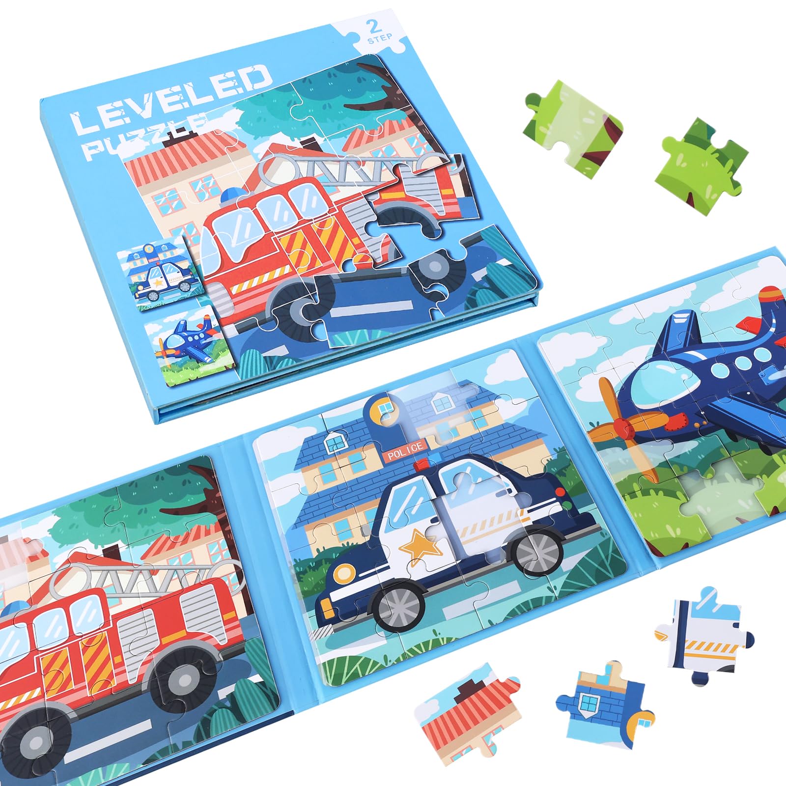 Magnetic Puzzles for Toddlers Ages 3-5 | 3-in-1 Vehicle Jigsaw Puzzle Book with Magnets | Travel & Road Trip Educational Toys for Boys & Girls 4-8 | Perfect for Car Rides, Airplane Travel & Quiet Playtime (12-16-20 Vehicle Set)