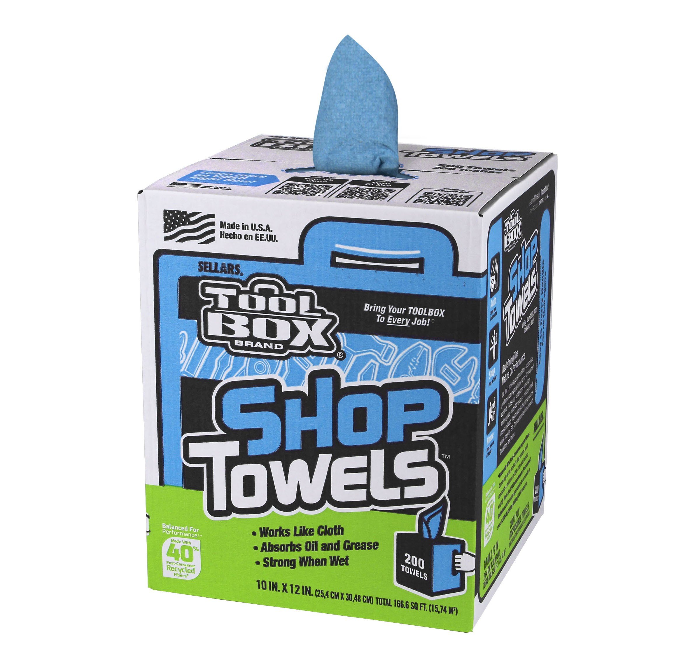 SELLARS Premium Blue Center-Pull Shop Towels - 200 Sheets per Box, 10
