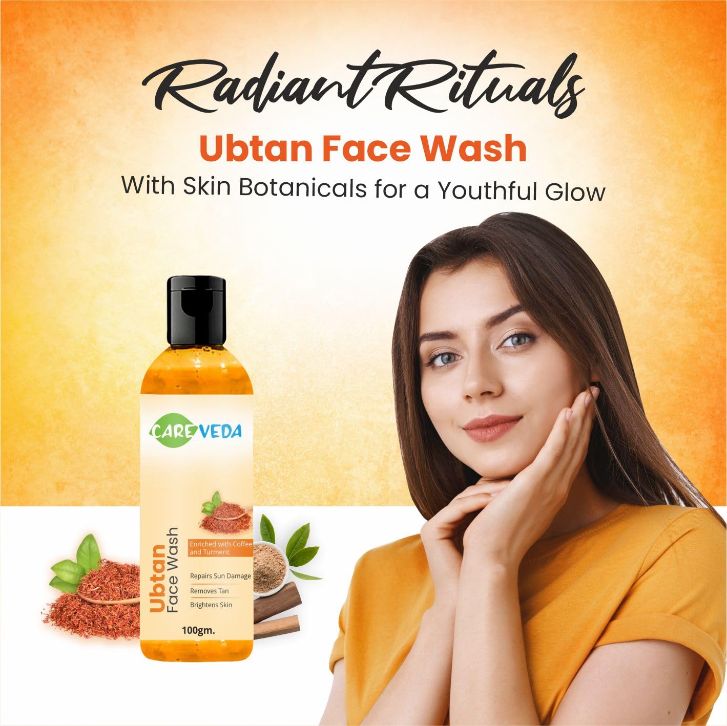 CareVeda Ubtan Face Wash & Niacinamide Face Wash Combo Set of 2 - Brightening & Exfoliating Facial Cleanser for Glowing Skin - Perfect for Daily Skincare Routine & Acne-Prone Skin