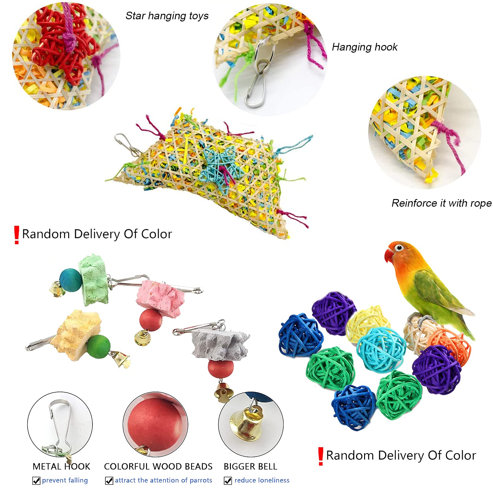 Premium Parrot Foraging Wall Toy - Natural Seagrass Climbing Mat & Hammock with Chew Balls (29.5