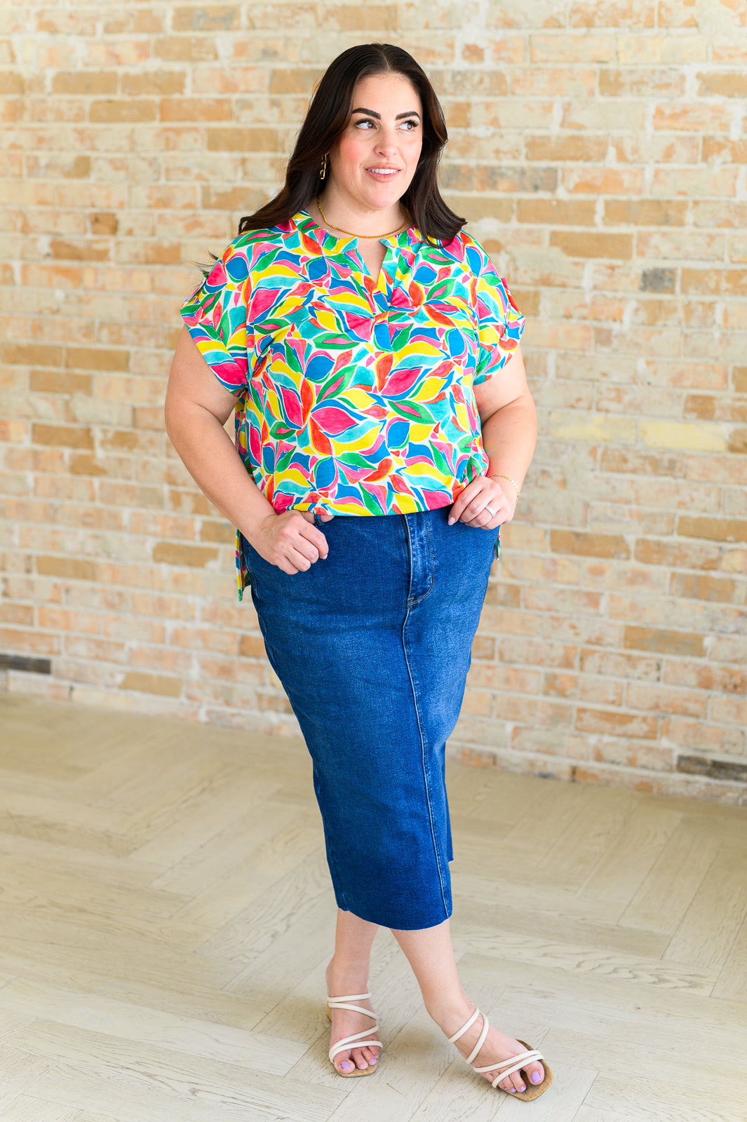 Lizzy Cap Sleeve Top - Women's Emerald & Teal Mod Floral Blouse for Casual Wear, Office Outfits & Summer Fashion