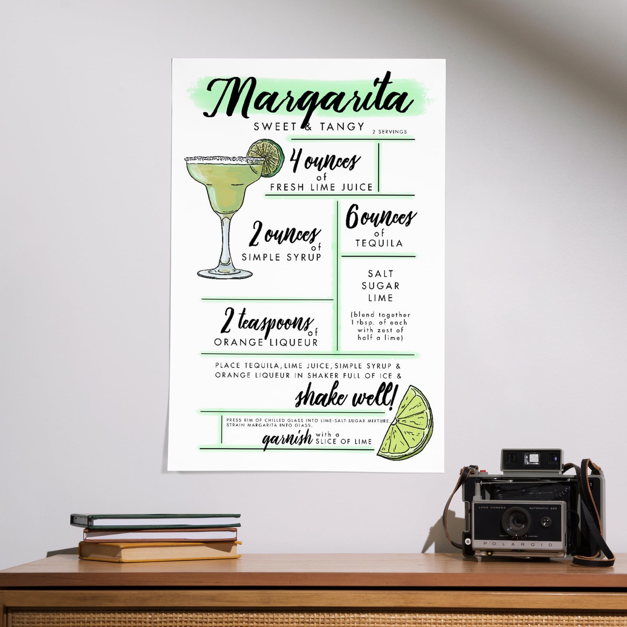 Lantern Press 16x24 Inch Premium Giclee Art Print - Margarita Cocktail Recipe Wall Decor for Home Bar, Kitchen & Dining Room
