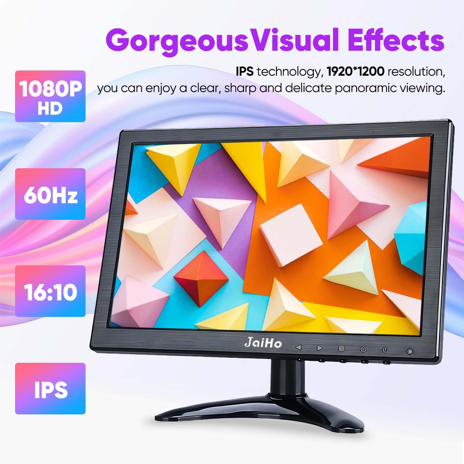 10.1 Inch IPS Monitor - 1920x1200 HD Display, 60Hz Refresh Rate, 16:10 Aspect Ratio, Built-in Speakers, HDMI Port for Gaming, CCTV Security Camera, Raspberry Pi, PC - Portable Screen for Home Office, Gaming Setup & Surveillance Systems