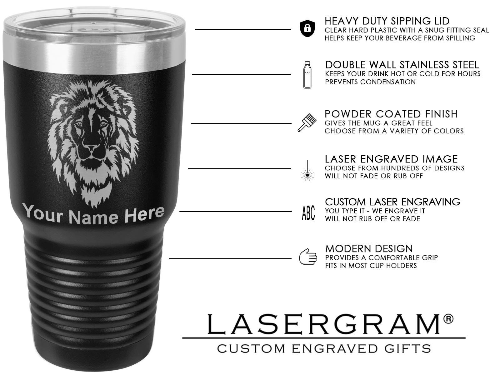 LaserGram 30oz Vacuum Insulated Stainless Steel Tumbler Mug with Personalized Engraving - Old Farm Tractor Design (Black) - Perfect for Coffee, Tea & Cold Drinks at Work, Travel or Outdoor Activities