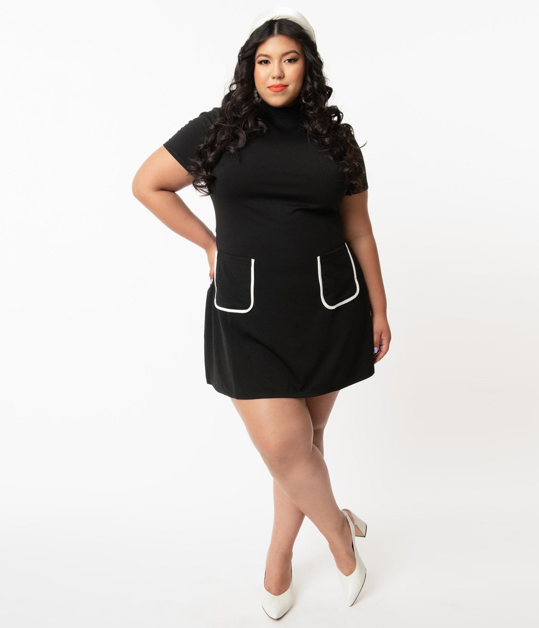 Smak Parlour Plus Size Black Mock Turtleneck Wave Maker Dress - Elegant Women's Bodycon Dress for Work, Party & Special Occasions