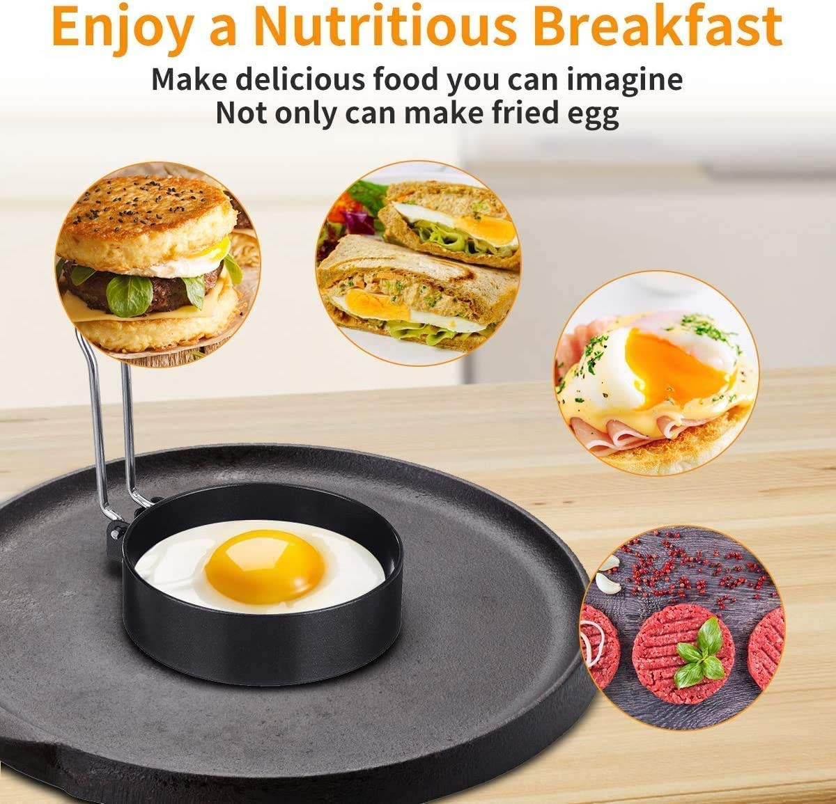 Non Stick Stainless Steel Egg Rings (2 Pack) - Perfect for Round Fried Eggs, Pancakes & Poached Eggs - 10.2cm Diameter - Ideal for Breakfast Cooking & Brunch Preparation