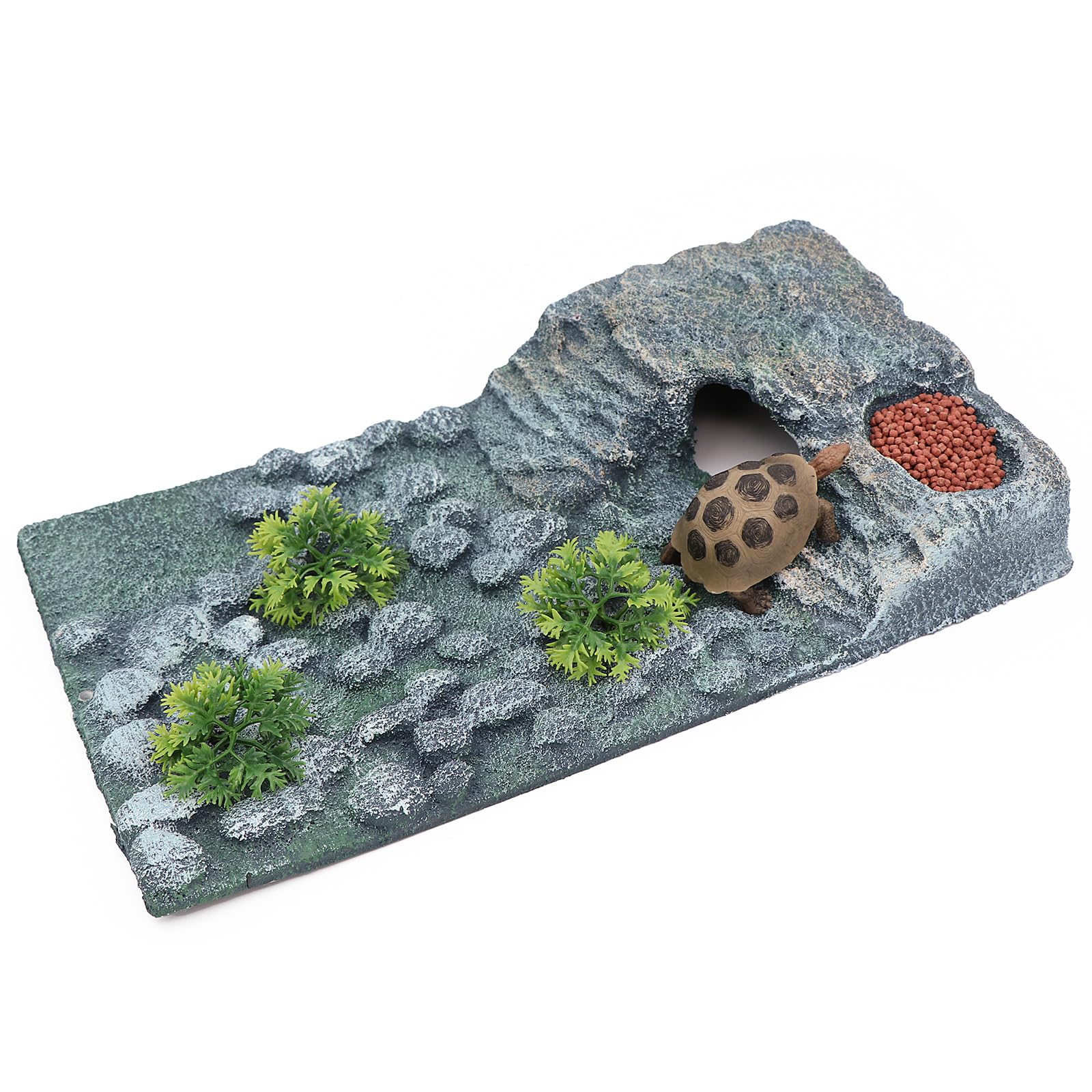 AQUA KT Turtle Ramp - Basking Platform & Hideout for Aquatic Turtles - Includes Food Bowl & Terrarium Plants - Complete Aquatic Turtle Habitat Decor Kit (1 Pack) - Perfect for Turtle Tanks, Aquariums & Reptile Enclosures