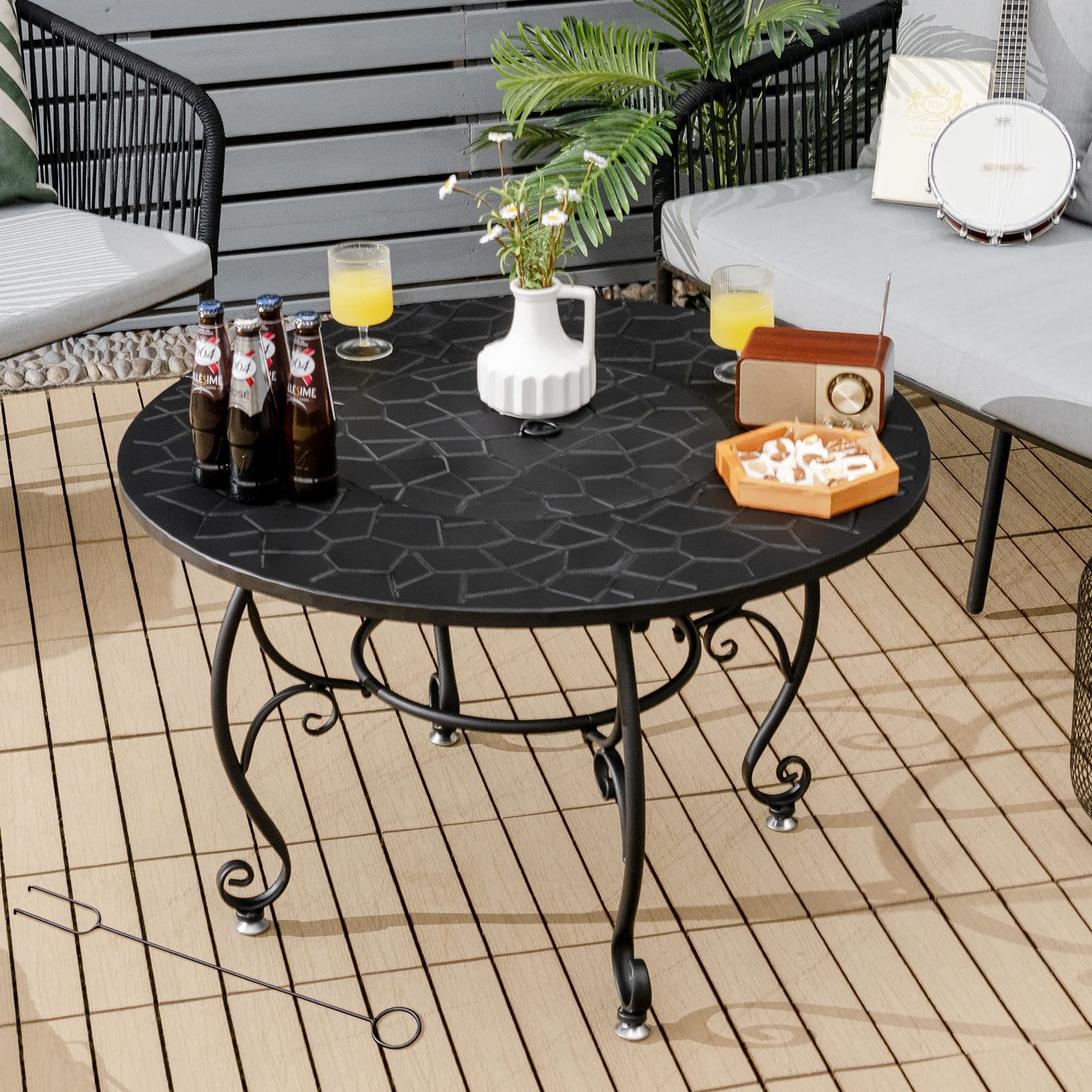 Giantex 36 Inch 4-in-1 Outdoor Fire Pit Table - Round Metal Patio Dining Table with Wood Burning Fire Pit, Cover, Grill Grate & Poker - Perfect for Backyard, Garden, Poolside & Outdoor Gatherings