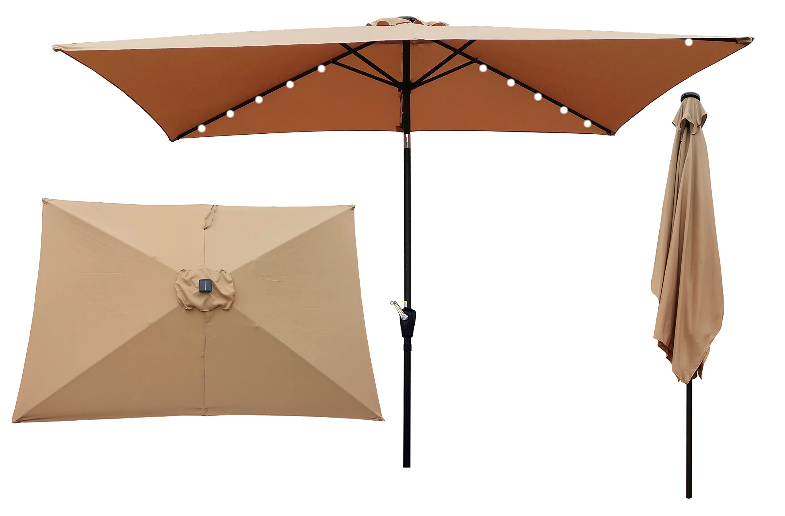 Dana J Lessard 10x6.5ft Solar LED Outdoor Market Umbrella with Crank & Tilt - Waterproof Patio Shade for Pool, Garden, Deck, Backyard | Perfect for Summer BBQs, Beach Parties & Outdoor Dining
