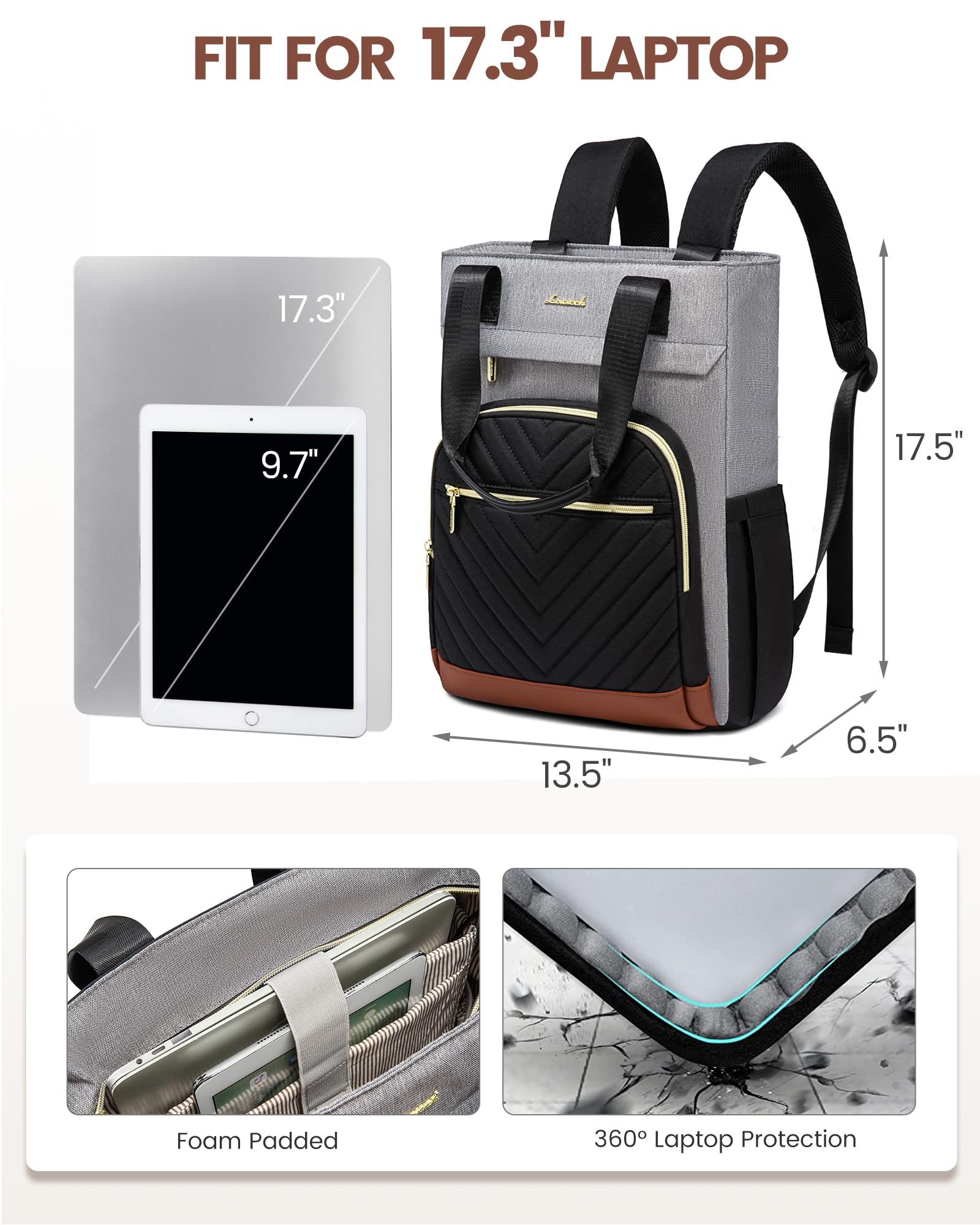 LOVEVOOK 17 Inch Laptop Backpack for Women - Waterproof Work Bag with USB Charging Port, Convertible Business Tote for Teachers, Nurses & Professionals | Perfect for Office, Travel & School Use