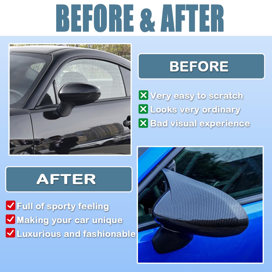 Carbon Fiber Rear View Mirror Cover for 2022-2024 Subaru BRZ & Toyota GR86 - Side Mirror Cap Replacement - Perfect for Car Customization & Protection