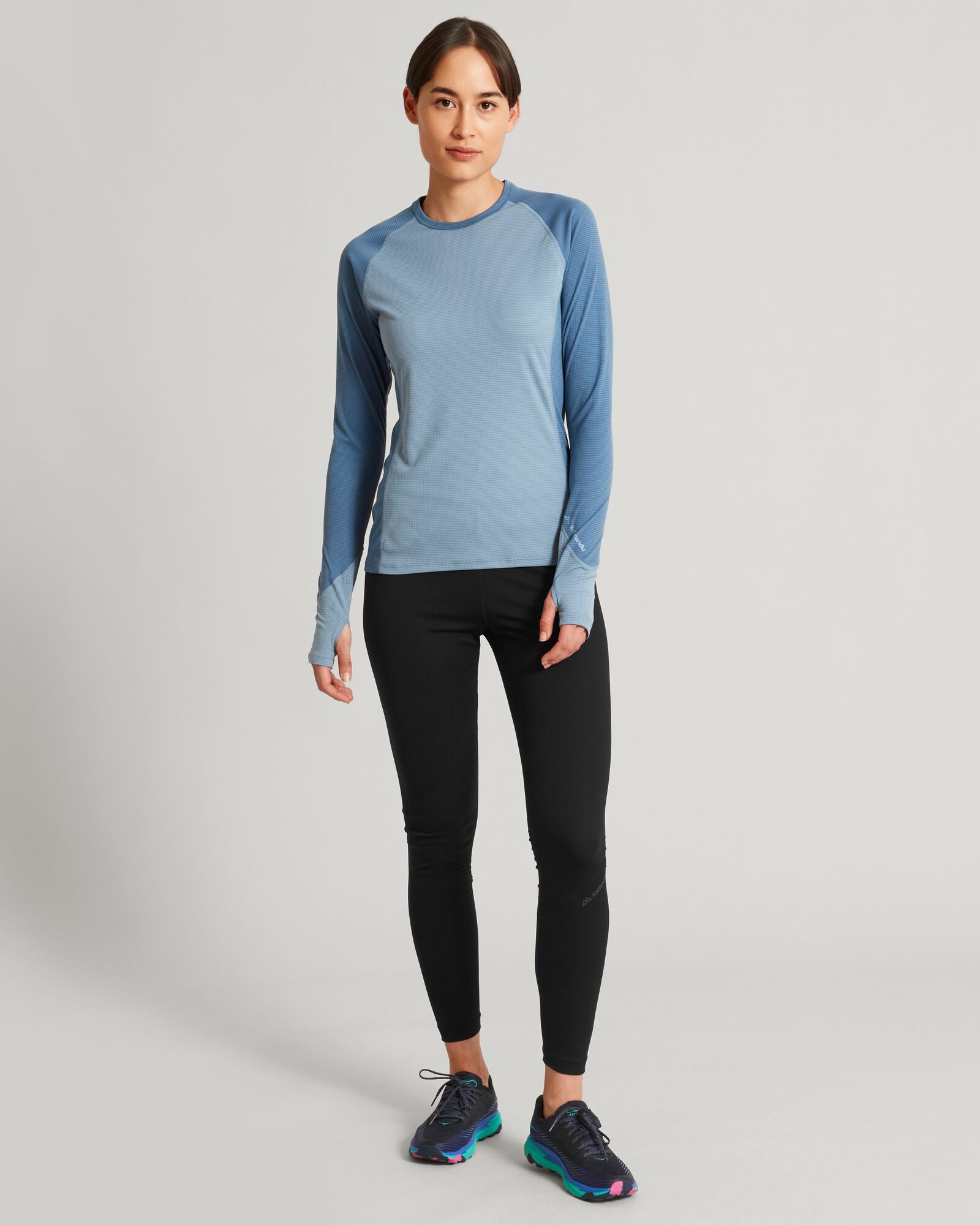 KMDAction Women's Long Sleeve T-Shirt - Breathable Workout Top for Yoga, Running & Gym | Moonlight Blue Haze | Athletic Casual Wear