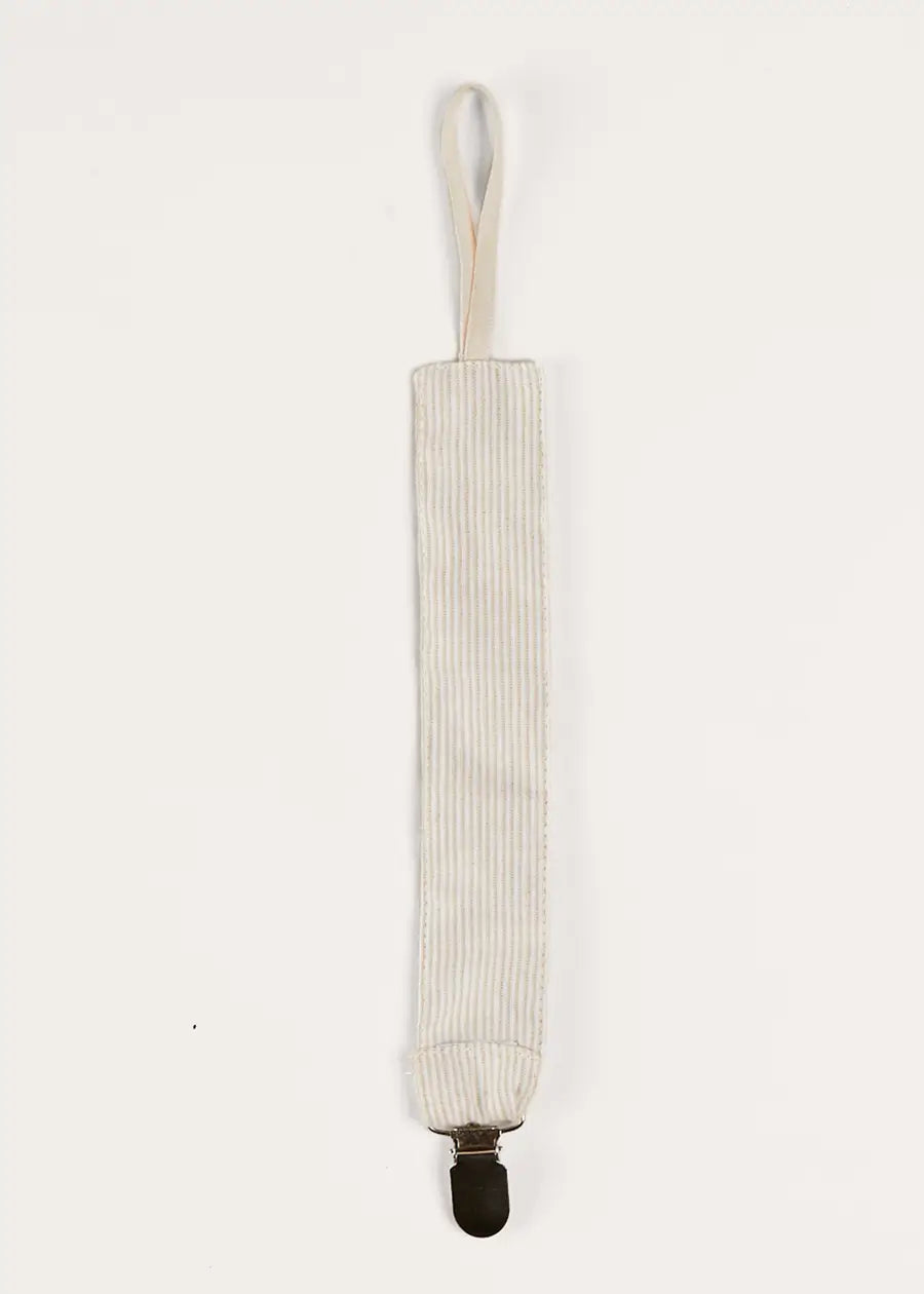 Waterford Striped Baby Pacifier Clip in Beige - Secure Soother Holder for Strollers, Car Seats & Baby Carriers - Soft Neutral Pacifier Accessory for Newborns & Infants