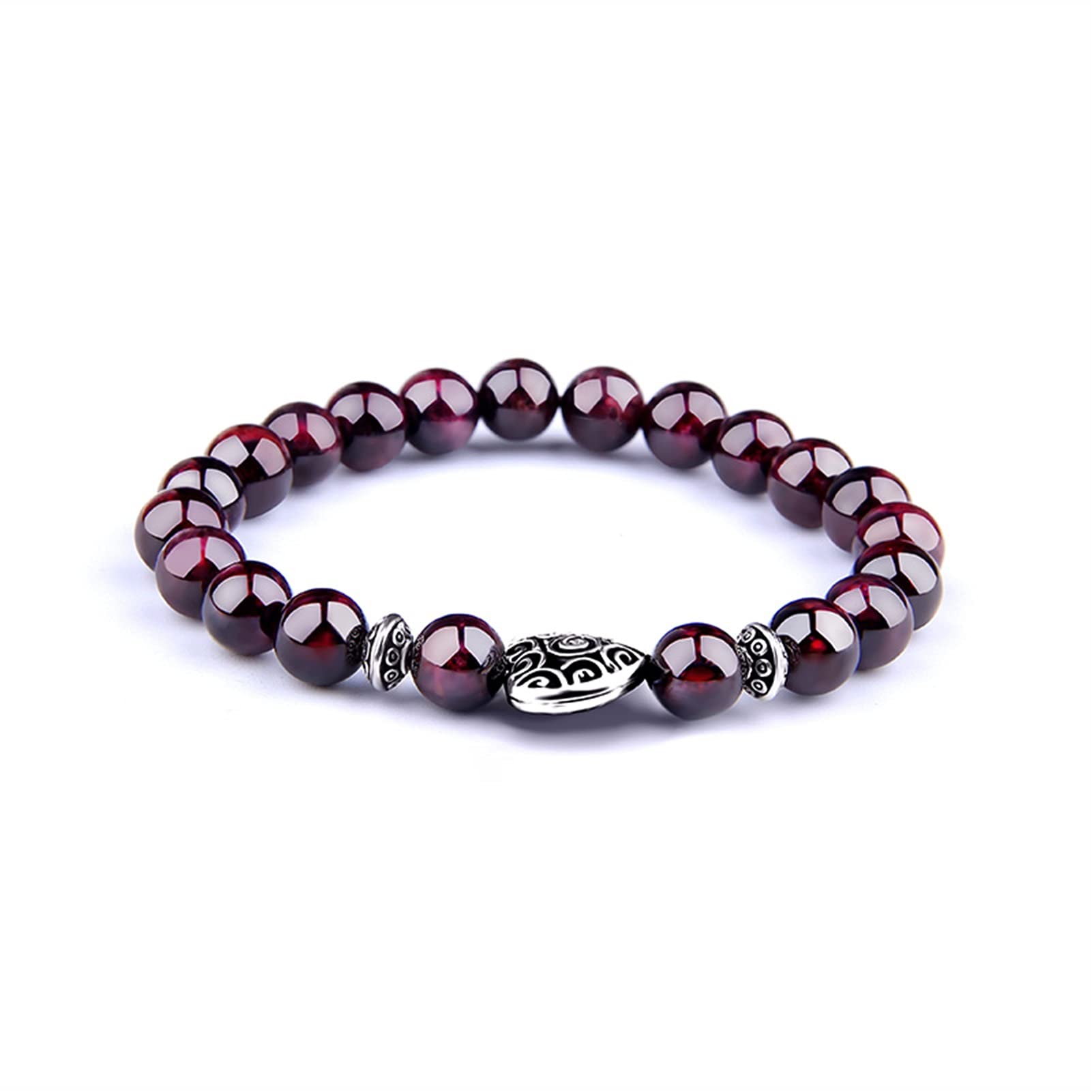Natural Garnet Stretch Bracelet for Women & Men - Lotus Charm Buddha Beaded Jewelry - Reiki Healing Stone Bracelet - Adjustable 23cm (Gold/Silver) - Perfect for Meditation, Yoga & Spiritual Gifts