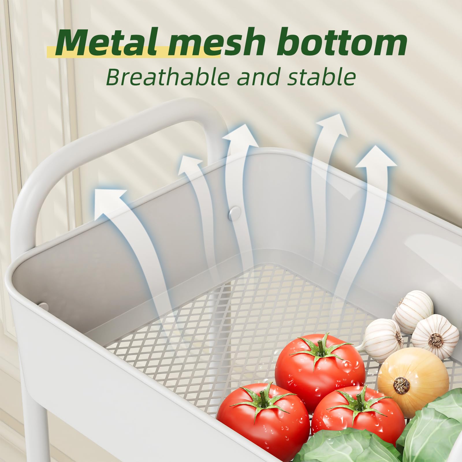 3-Tier Rolling Metal Cart with Wheels - Heavy Duty Kitchen Storage Organizer for Books, Snacks & Tools - White - Perfect for Small Spaces, Dorm Rooms & Office Organization