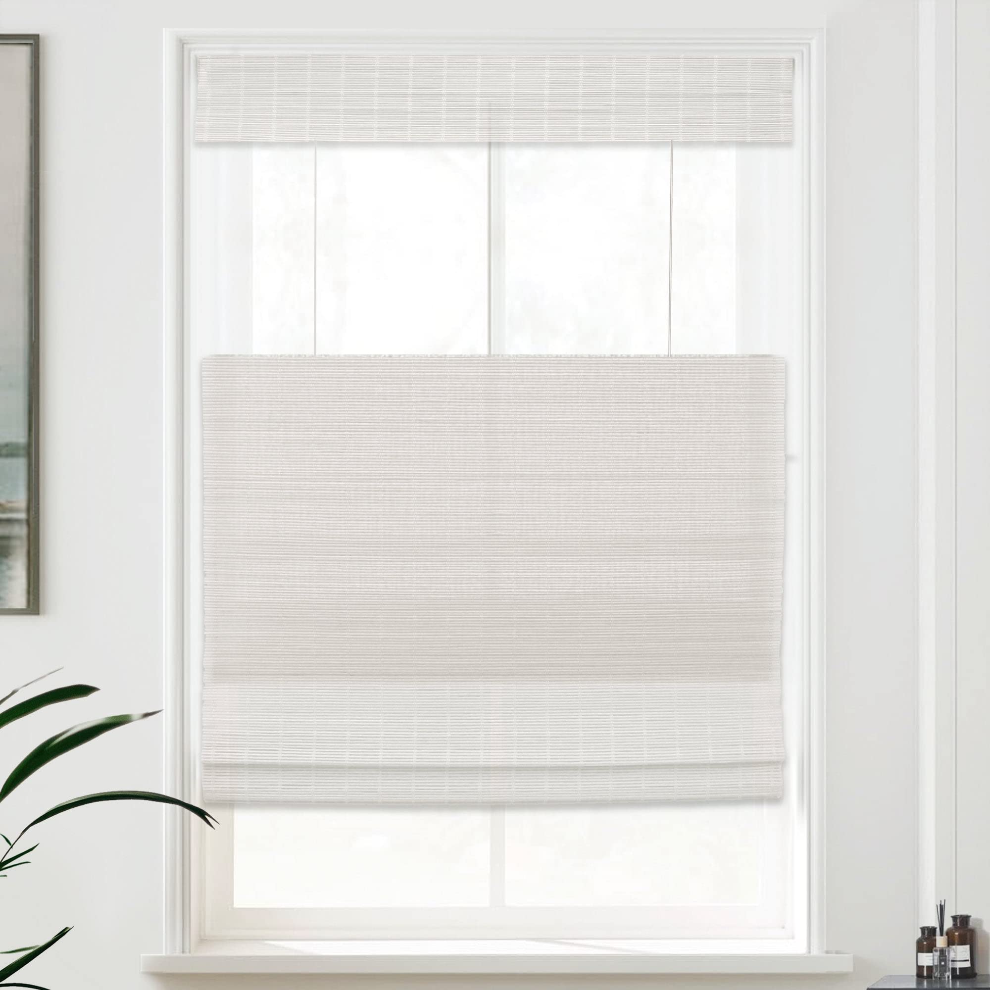 Custom Bamboo Shades | Modern Top Down Bottom Up Cordless Roman Shades for Windows & Doors | Natural Woven & Sheer White Dough Options | 29
