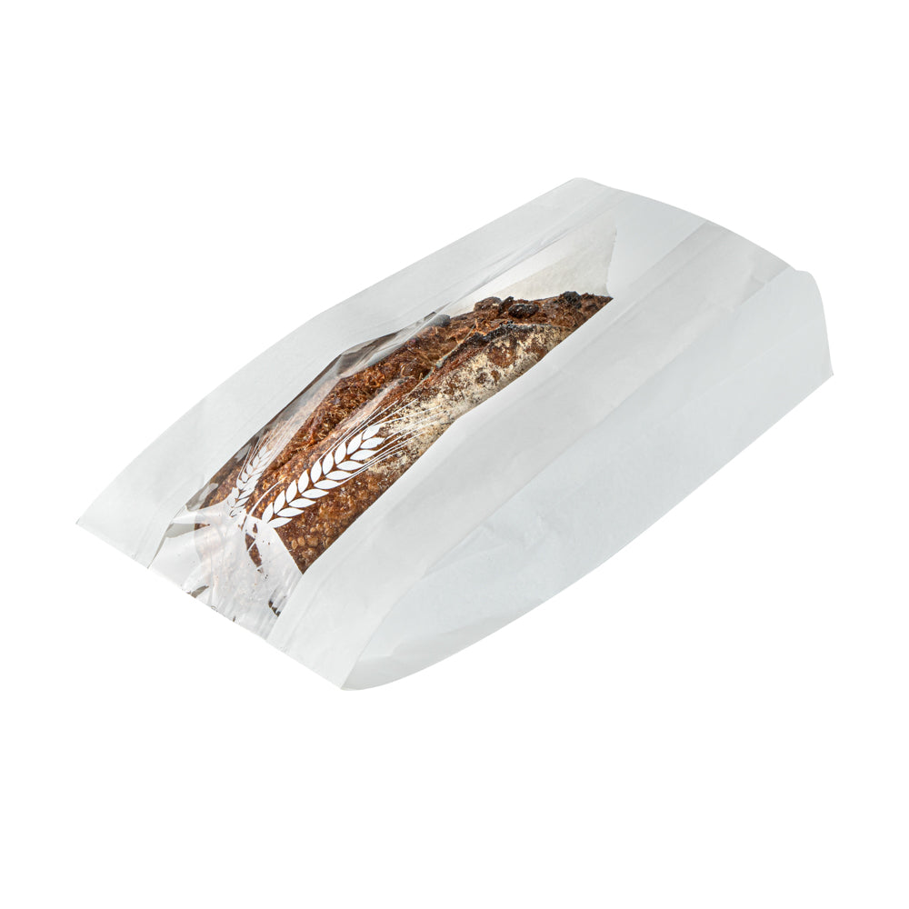 White Paper Bread Bags - Micro Perforated & Greaseproof with Wheat Pattern (5.75