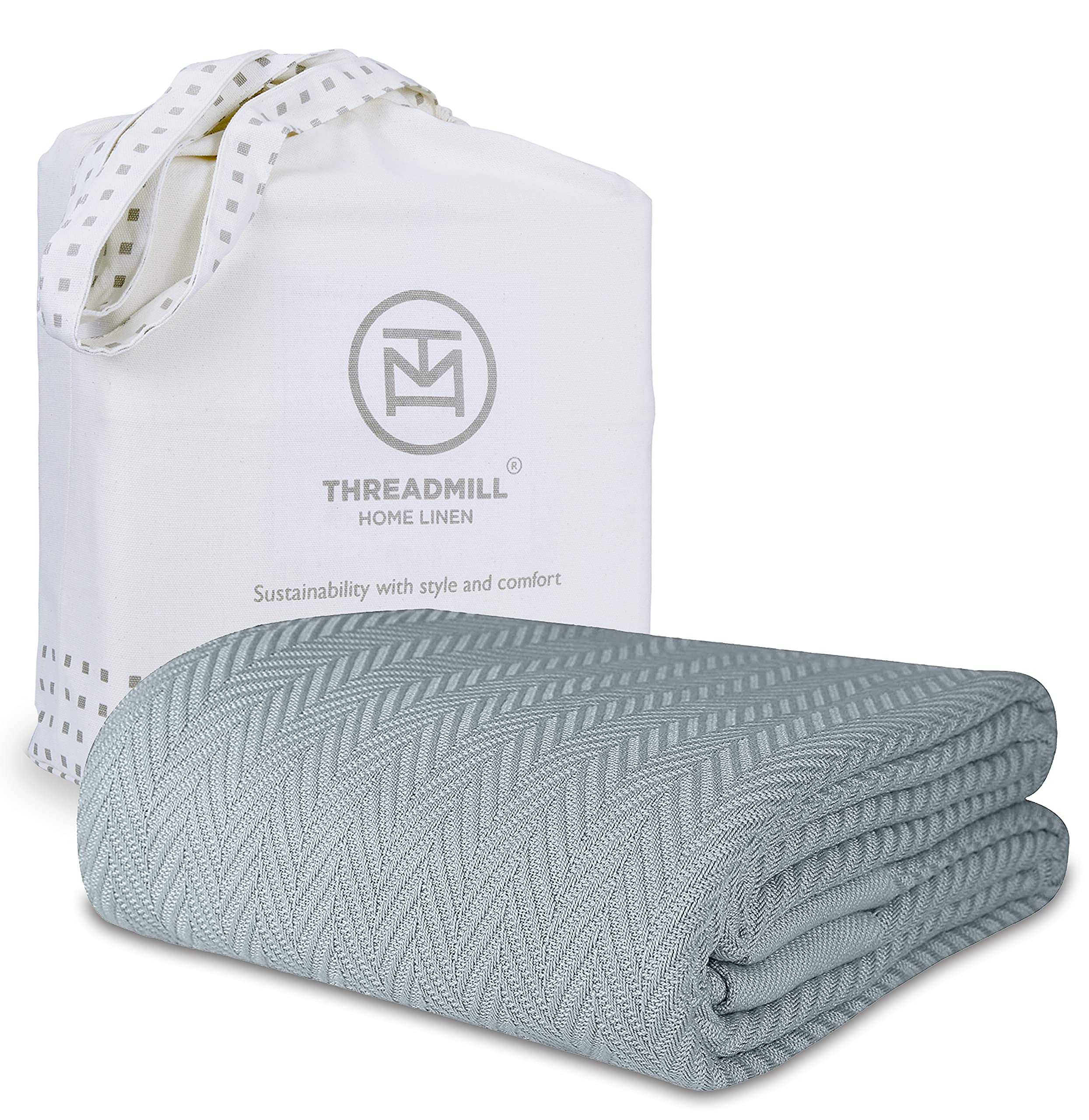 Luxury 100% Cotton Twin Size Blanket - All-Season Soft & Cozy Herringbone Thermal Blanket for Bed (350GSM, 68x92 inches, Scottish Grey) | Perfect for Fall, Winter & Year-Round Comfort | Ideal for Home, Dorm, Guest Room & Cozy Nights