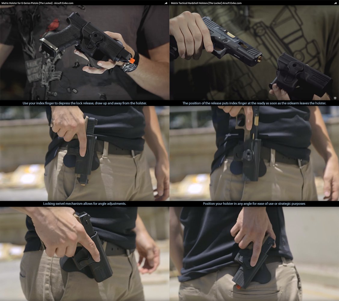Matrix Hardshell Adjustable Airsoft Holster for 1911 Series Pistols - Black Paddle Attachment - Perfect for Tactical Training & Airsoft Battles