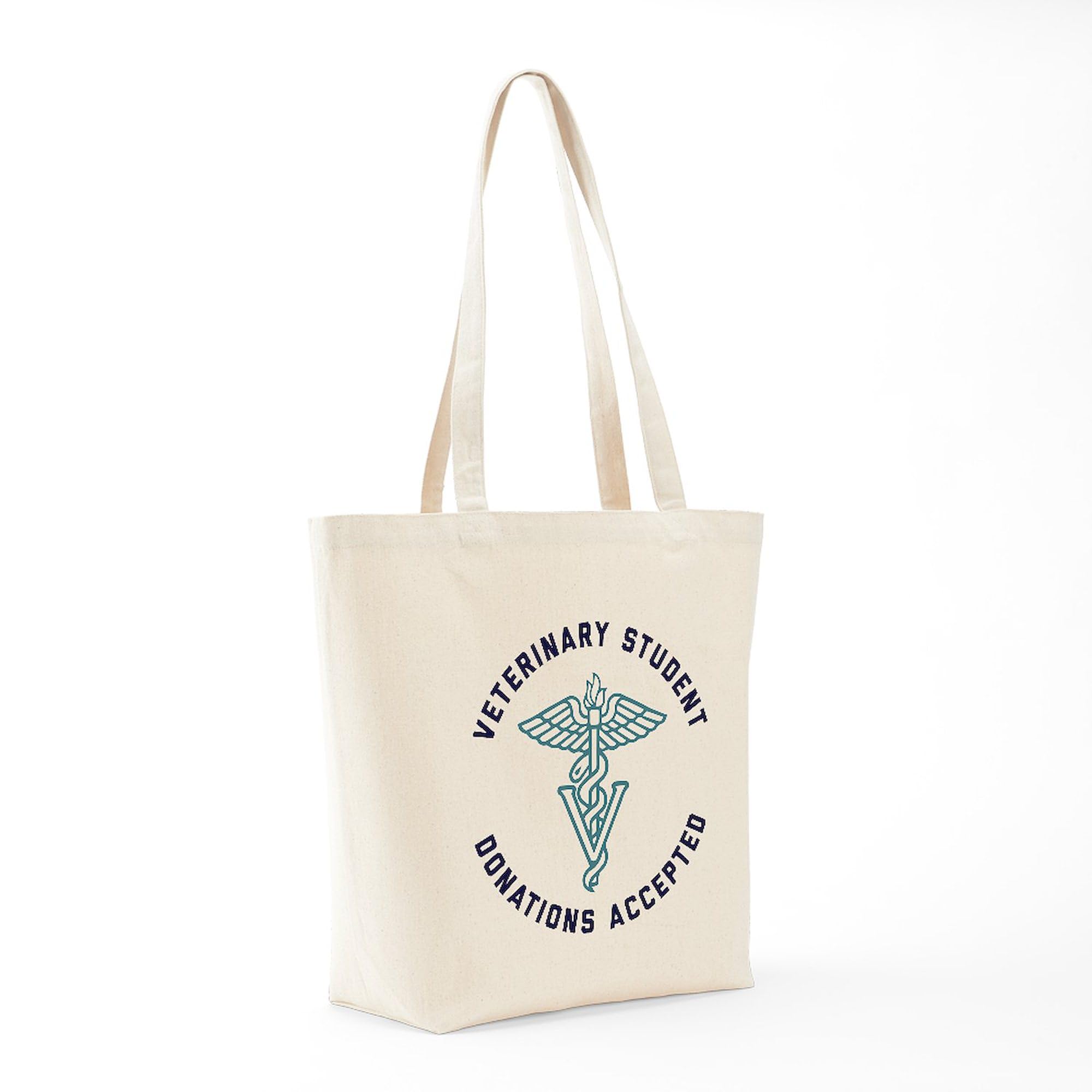 Veterinary Student Donations Accepted Tote Bag - Natural Canvas Reusable Shopping Bag for Vet School, Clinics & Animal Shelter Support
