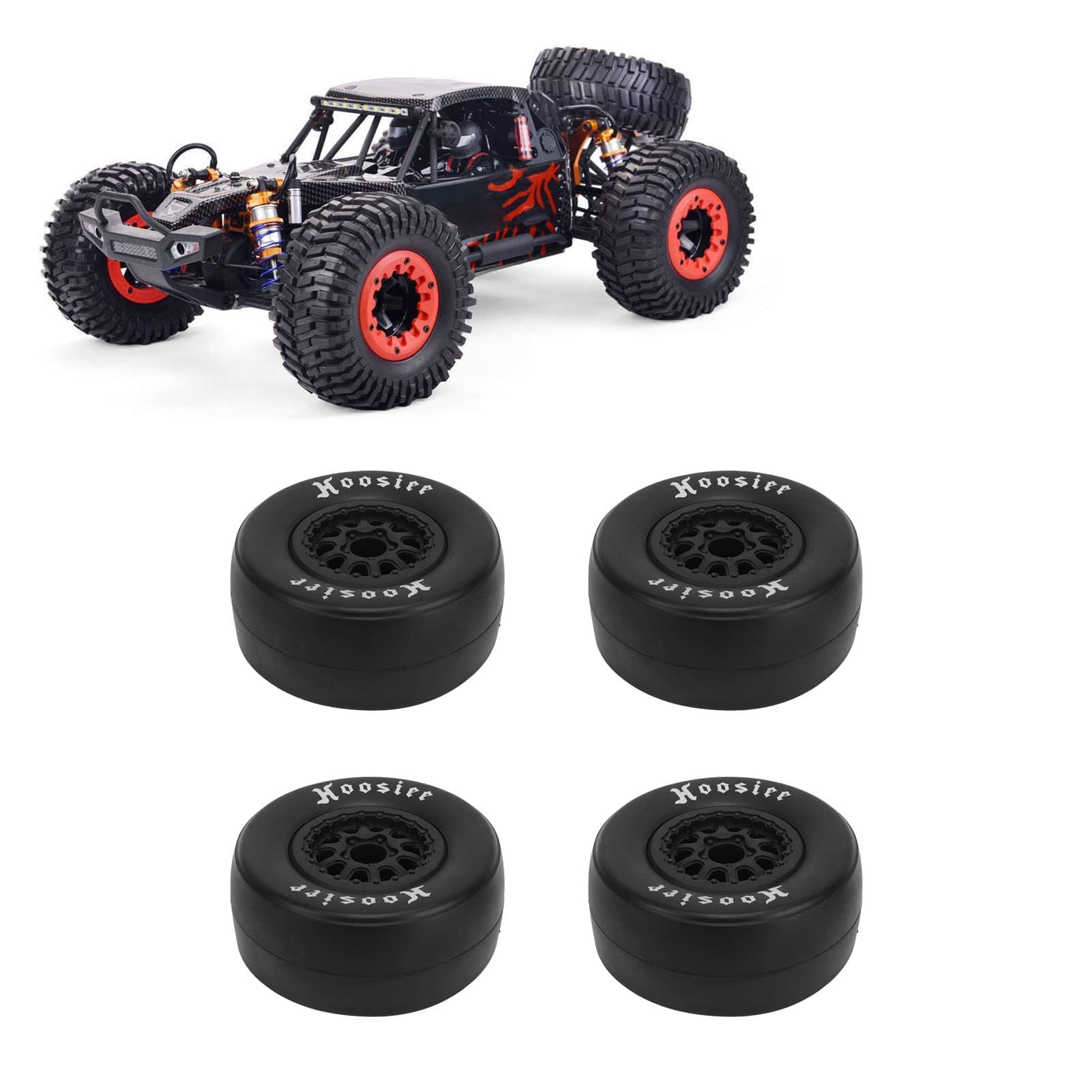 4Pcs 102mm Rubber Tires with 12mm Hex Hub Wheels - Compatible with 1/10 Scale RC Cars, Trucks & Off-Road Vehicles - Durable All-Terrain RC Tires for Crawling, Bashing & Racing - Perfect for Traxxas, Redcat & Other Popular RC Models