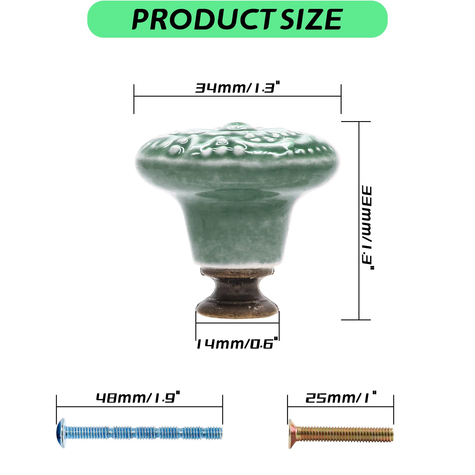 Green Ceramic Knobs - Retro Kitchen & Furniture Drawer Pulls (10Pcs) for Cabinets, Dressers