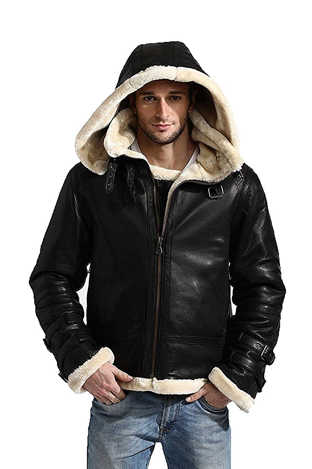 Stylish B3 Bomber Leather Jacket with Faux Fur - Winter Warm for Outdoors
