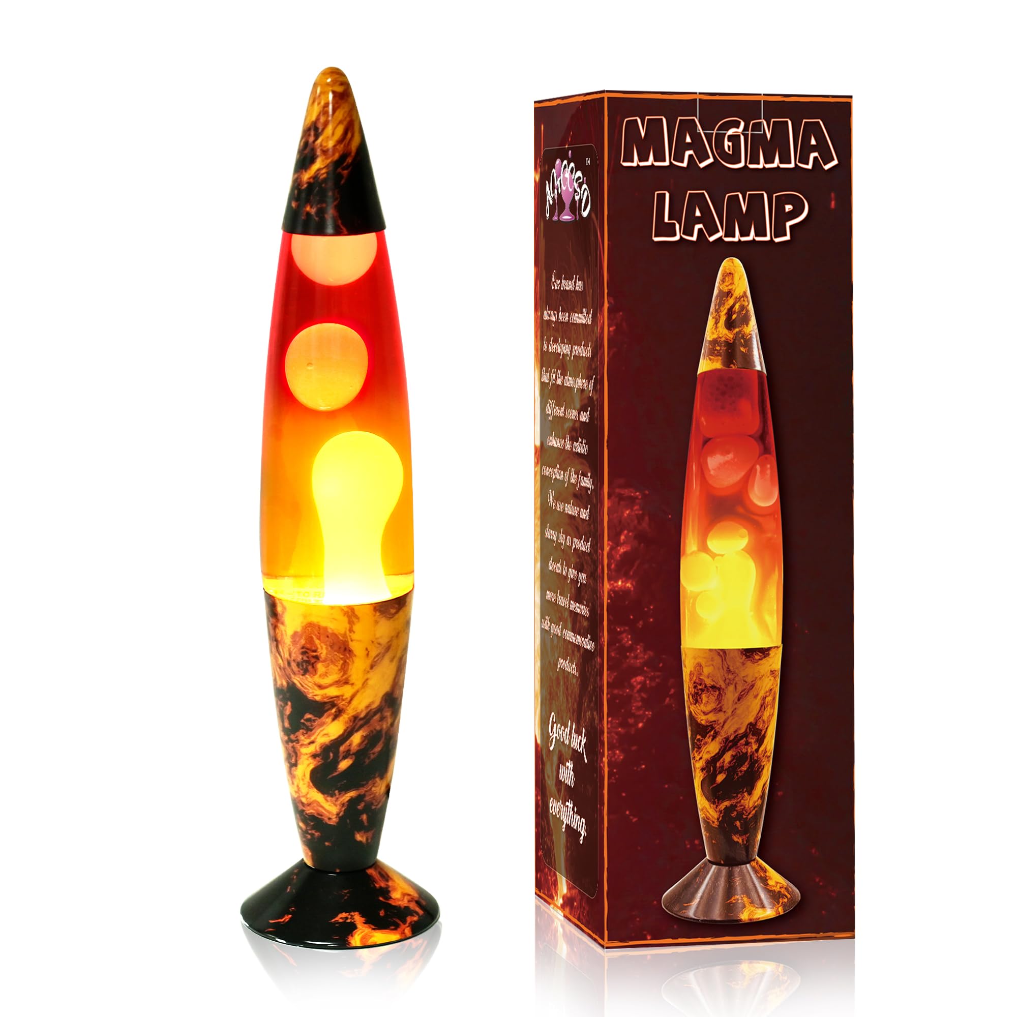 16 Inch Volcano Rocket Magma Lamp - Motion Liquid Lava Lamp with Volcanic Base, Yellow Liquid & White Wax - Relaxing Night Light for Adults, Kids, Women & Girls - Perfect Christmas Gift for Home Decor, Bedroom, Office & Party