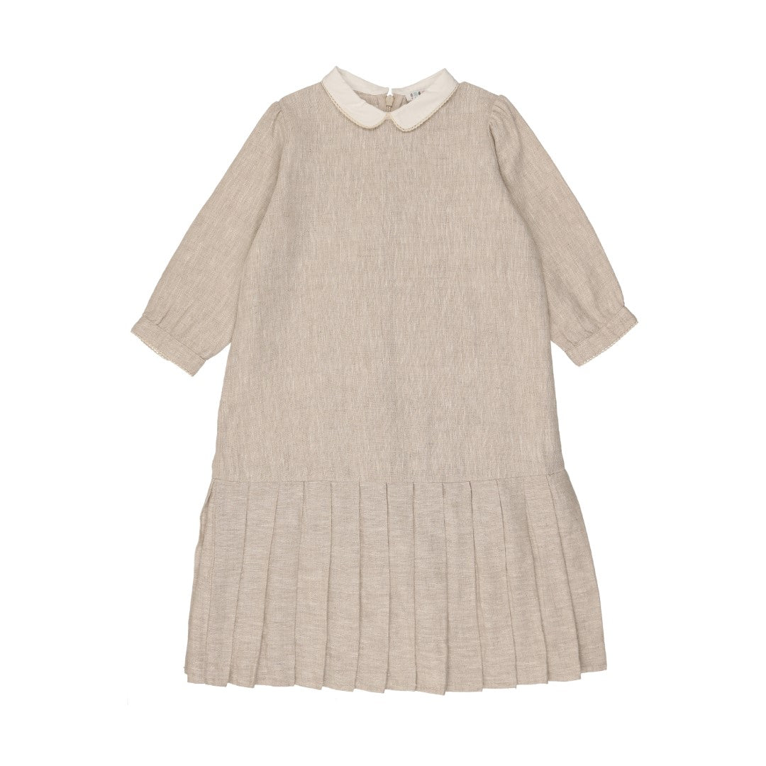 Coco Blanc Drop Pleat Sand Linen Dress - Women's Summer Boho Beach Dress for Vacation, Wedding & Casual Outings