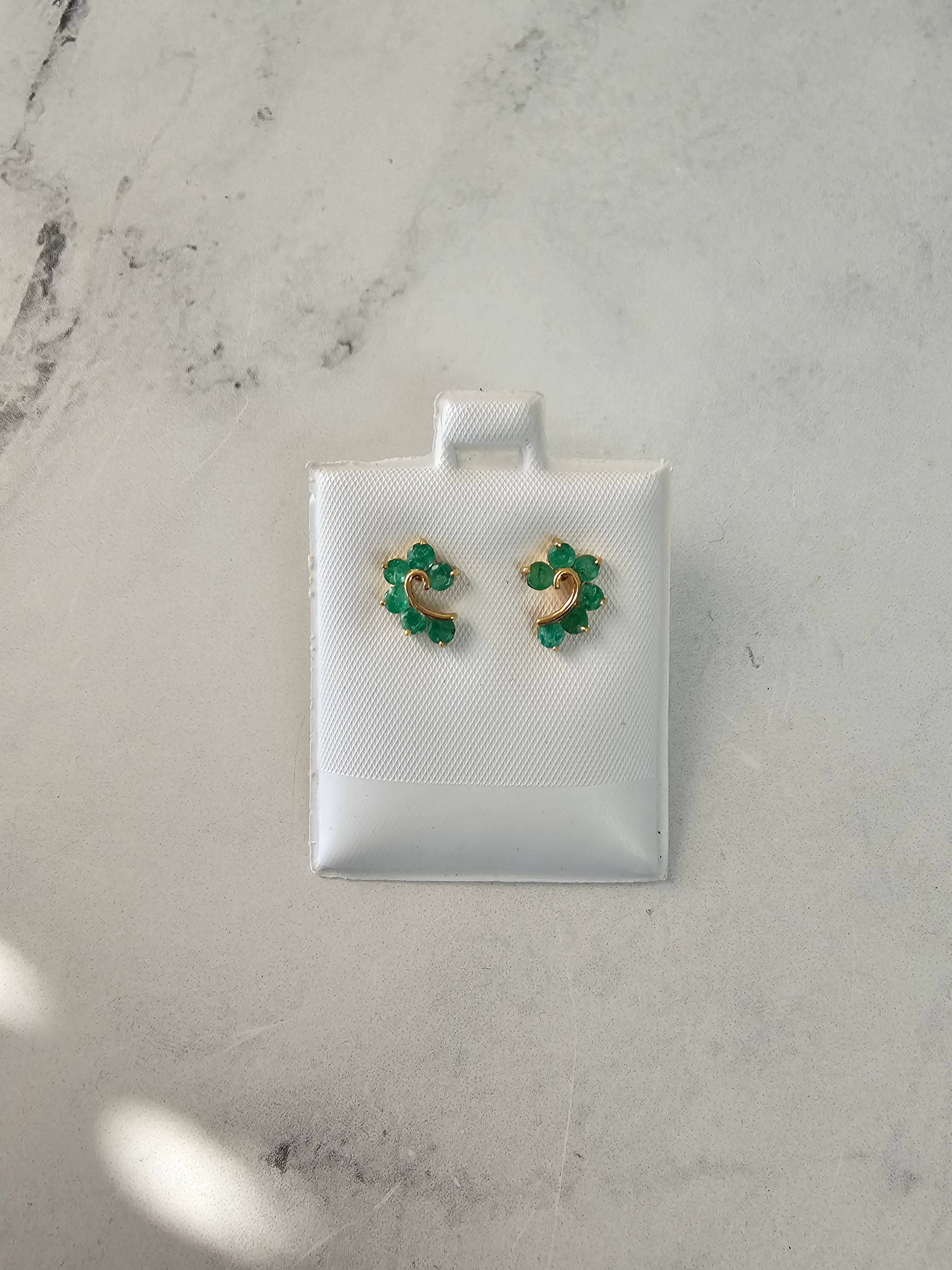 14K Yellow Gold Emerald Stud Earrings - Elegant Question Mark Design for Women - Perfect for Gifts, Parties, and Everyday Wear