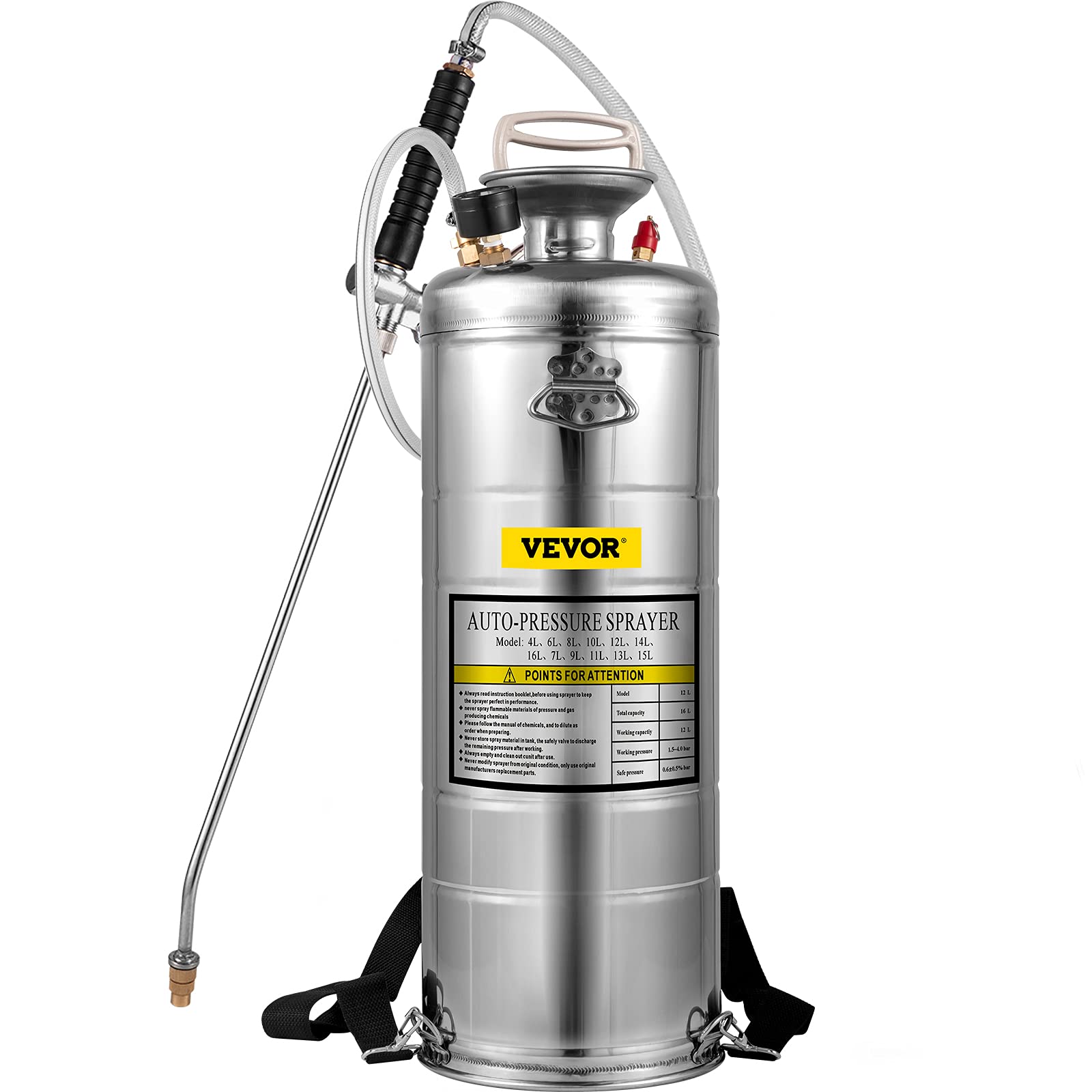 Happybuy 3.5 Gallon Stainless Steel Hand Pump Sprayer with Pressure Gauge - 20