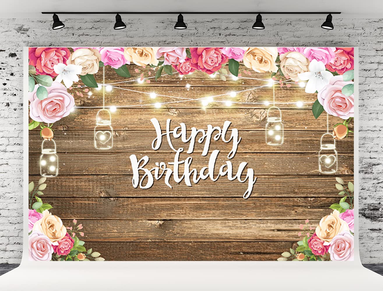 20x10ft Floral Birthday Backdrop for Baby Shower, 1st Birthday Party & Children's Events - Summer Theme Photo Booth Background with Colorful Lights - Perfect for Table Banners, Party Decorations & Instagram-Worthy Pictures