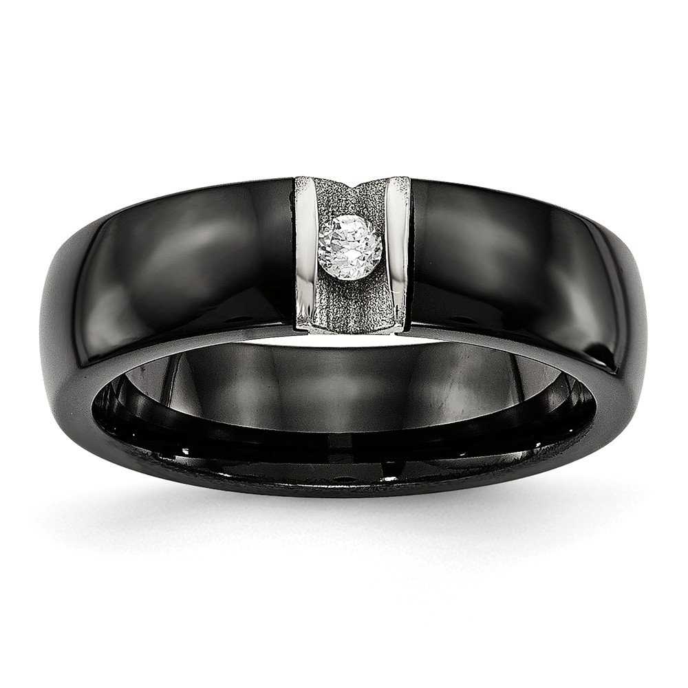 Premium Stainless Steel Men's Wedding Band Ring with Laser-Cut Black Ceramic & CZ Cubic Zirconia - Durable, Hypoallergenic, Comfort Fit for Everyday Wear, Anniversary, Engagement, and Special Occasions