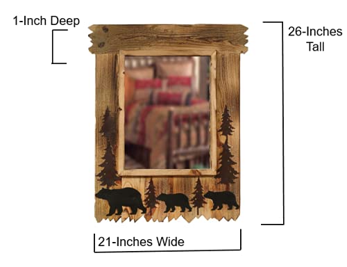 Rustic Wood Mirror with Bear Silhouettes - Black Forest Lodge Style Wall Decor for Cabin, Hunting Lodge & Mountain Home Décor
