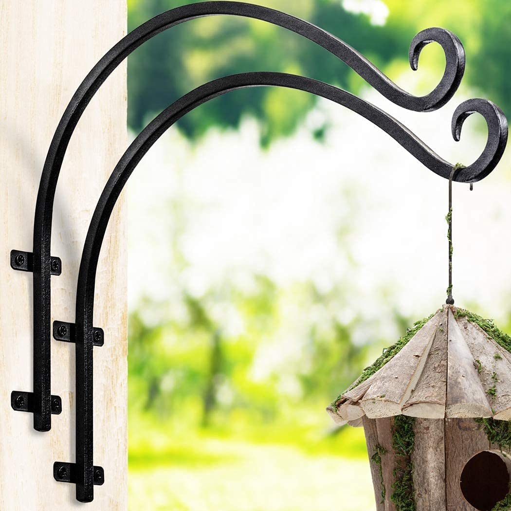 2 Pack Heavy Duty Outdoor Bird Feeder Brackets - 16 Inch Metal Wall Hooks for Hanging Planters, Flower Baskets & Bird Feeders - Perfect for Garden, Patio & Balcony Decor