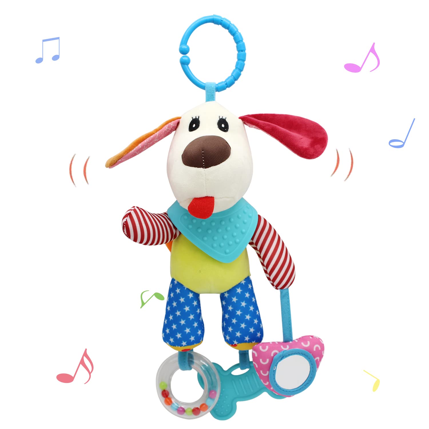 Bloobloomax Soft Plush Baby Car Seat Toy - Cute Animal Rattle & Stroller Hanging Toy for Newborn Boys & Girls | Early Development Infant Gift (Dog Style) | Perfect for Strollers, Car Seats & Crib Mobiles