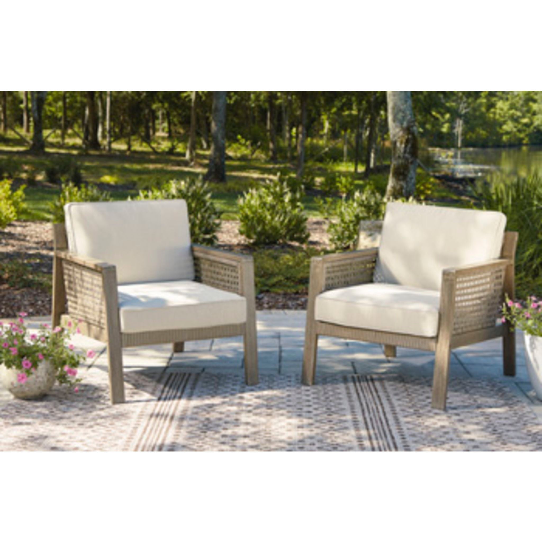 Premium Brown Barn Cove Outdoor Lounge Chairs with Cushions (Set of 2) - Patio, Poolside & Backyard Relaxation for Garden, Deck or Porch