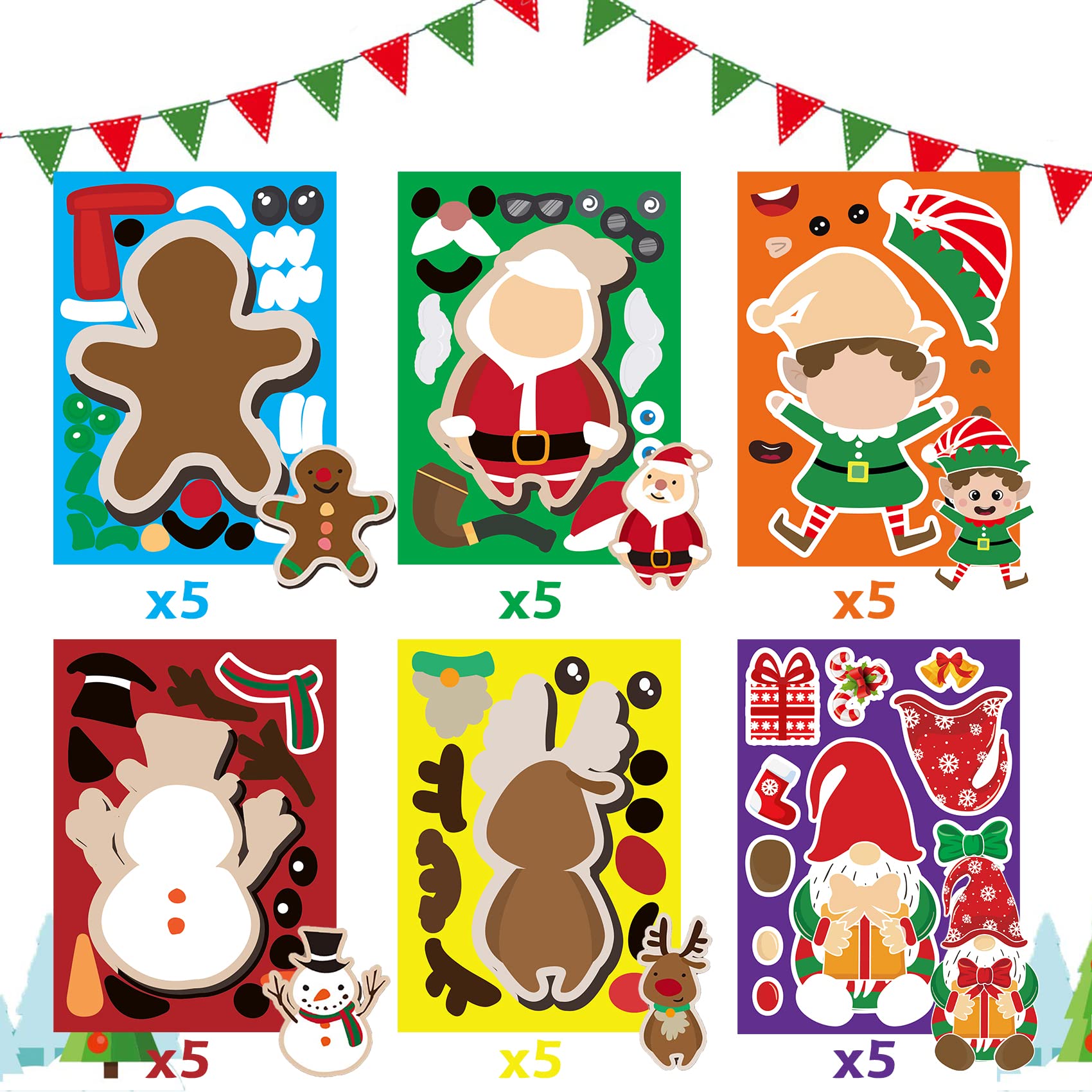 Funnlot 30 PCS Christmas Stickers for Kids - Snowman, Santa, Gingerbread & Reindeer Stickers - DIY Xmas Crafts, Party Games & Classroom Gifts (Perfect for Holiday Decorations, Scrapbooking & Gift Wrapping)