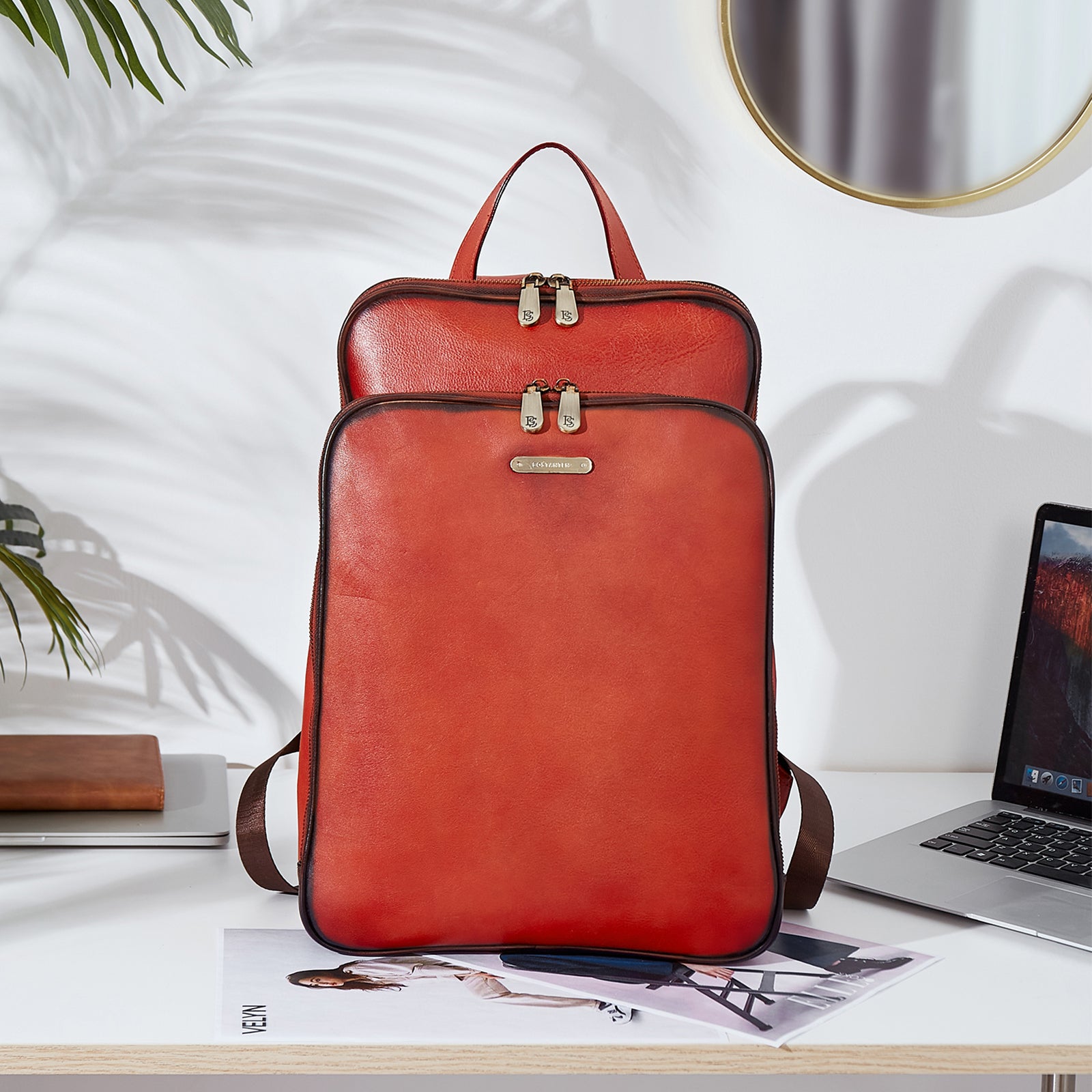 Frida Women's 15.6 Inch Laptop Backpack - Stylish Red Computer Bag for Work, School & Travel