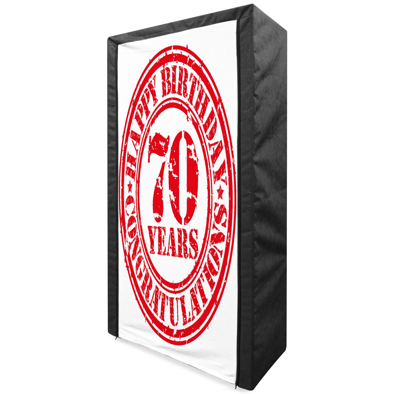 Ambesonne 70th Birthday Portable Fabric Wardrobe - Vintage Grunge Design Clothing Organizer with Shelves (33.5 Inches, Red & White) - Perfect for Gift, Party Decor & Bedroom Storage Solution