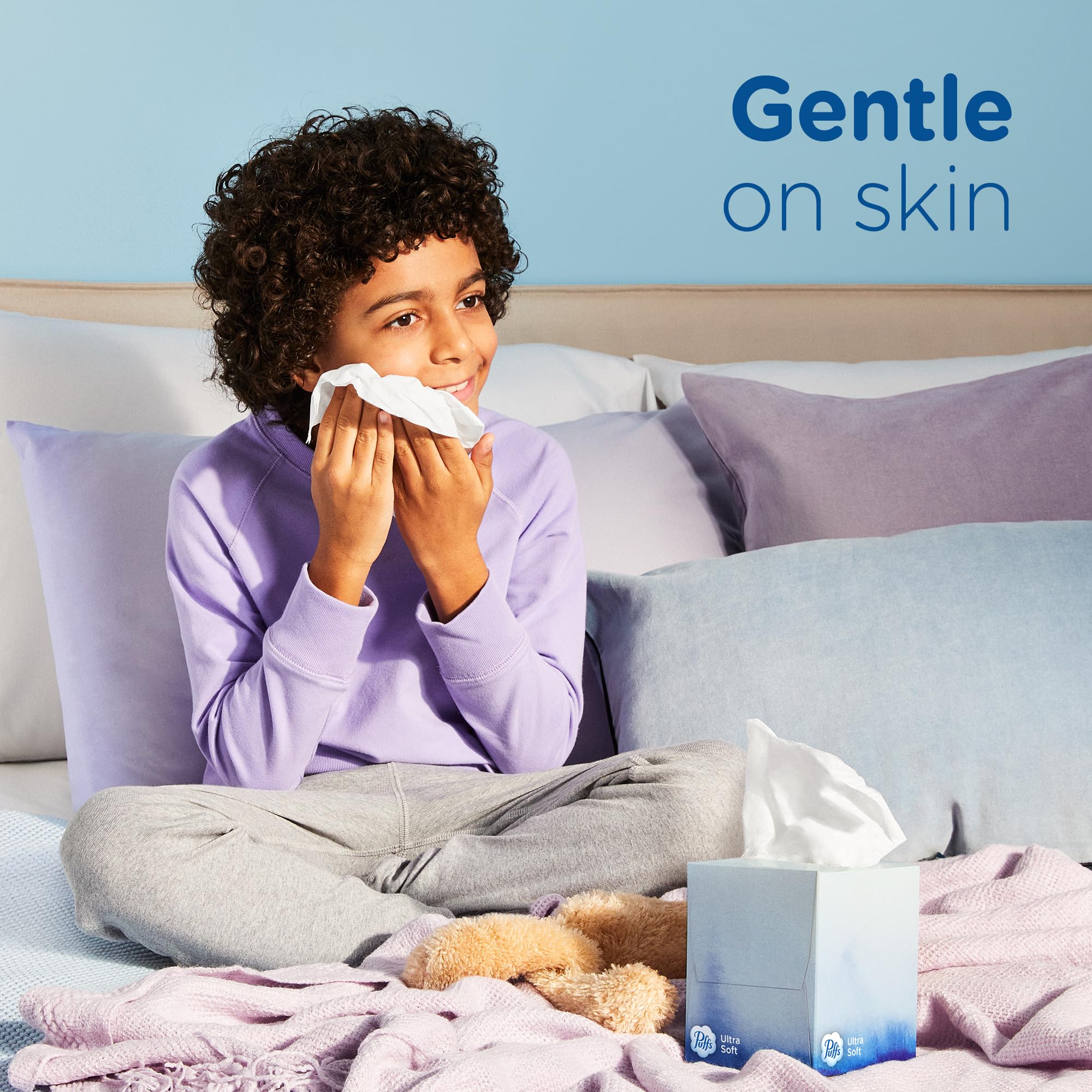 Puffs Ultra Soft Facial Tissues, 4 Mega Cube Boxes (72 Tissues Each) - Hypoallergenic & Lotion-Infused for Gentle Care | Perfect for Home, Office & Travel Use