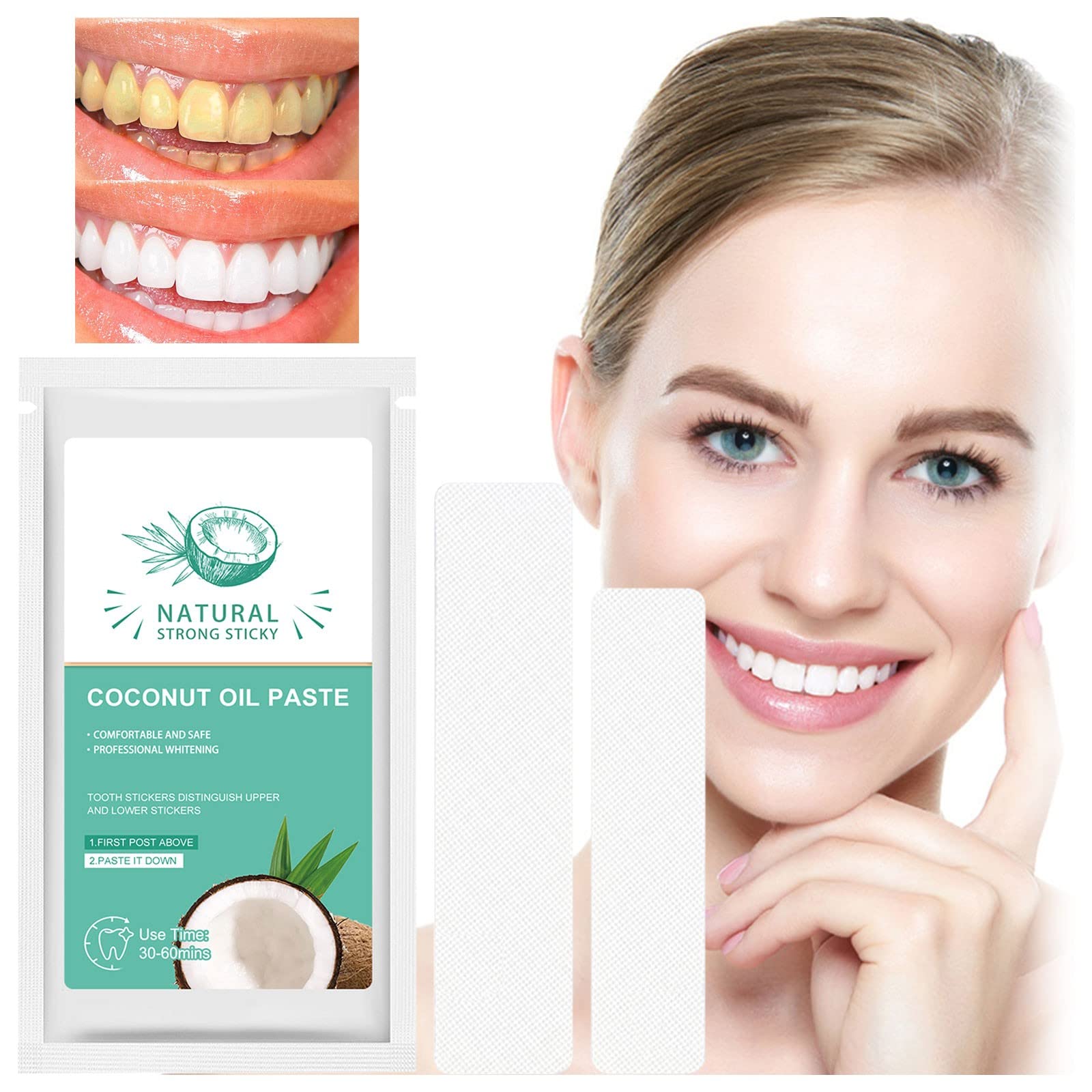 Natural Coconut Oil Teeth Whitening Strips - Remove Yellow Stains & Brighten Teeth | Safe for Electric Toothbrushes | Perfect for Daily Oral Care & Travel Beauty Routine